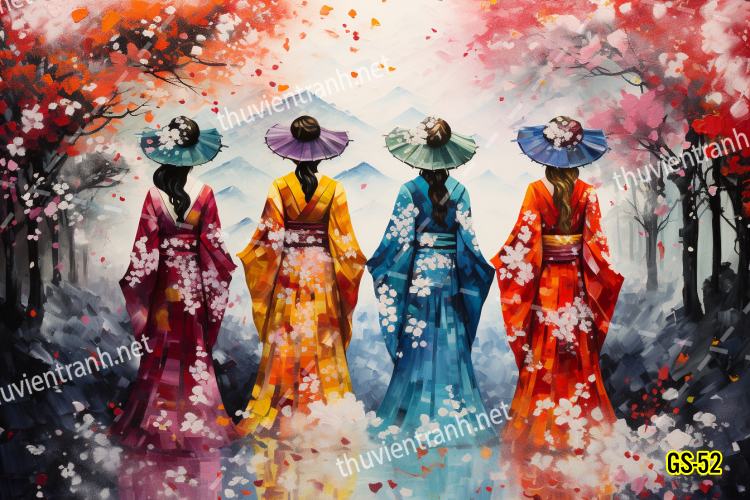 Tranh dán tường hoa cô gái Geisha Nhật Bản-GS-52 - Tranh tường chất lượng cao